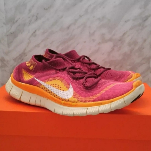 Nike Free 5.0+ Flyknit Women's Running Shoes Fireberry Pink Orange Size 8.5 - Picture 4 of 7